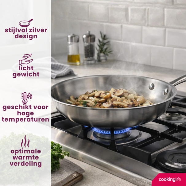 Cookinglife Stegepande Superior Triply RVS ø 24 cm - egnet til alle varmekilder - uden non-stick belægning