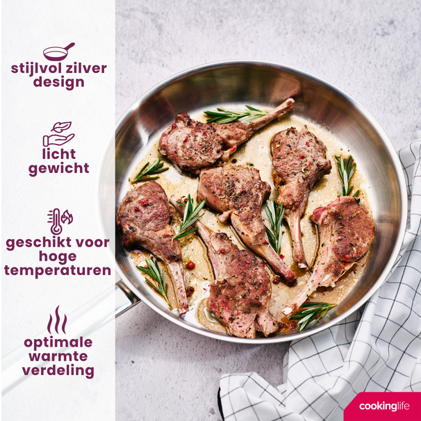 Cookinglife Stegepande Superior Triply RVS ø 28 cm - egnet til alle varmekilder - uden non-stick belægning