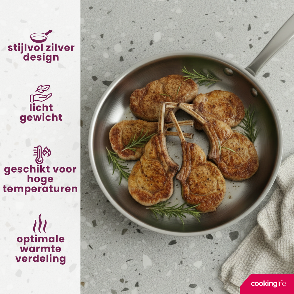 Cookinglife Stegepande Superior Triply RVS ø 28 cm - egnet til alle varmekilder - uden non-stick belægning