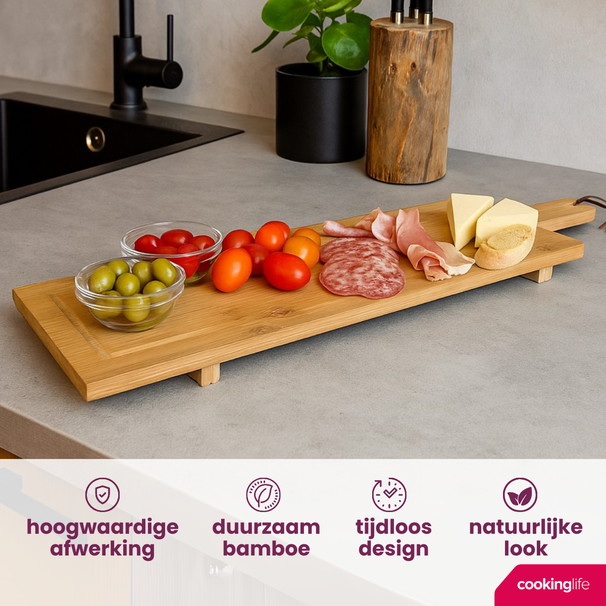 Cookinglife Serveerplank / Tapasplank på ben - XL - Bamboe - 88 x 26 cm