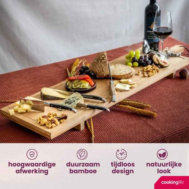 Cookinglife Serveringsbræt / Tapasbræt på ben - XXL - Bamboe - 100 x 26 cm