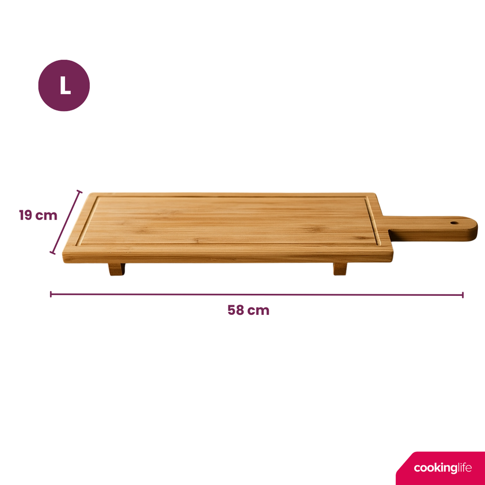 Cookinglife Serveringsbræt / Tapasbræt på ben - L - Bamboe - 58 x 19 cm