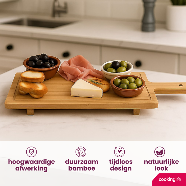 Cookinglife Serveringsbræt / Tapasbræt på ben - L - Bamboe - 58 x 19 cm