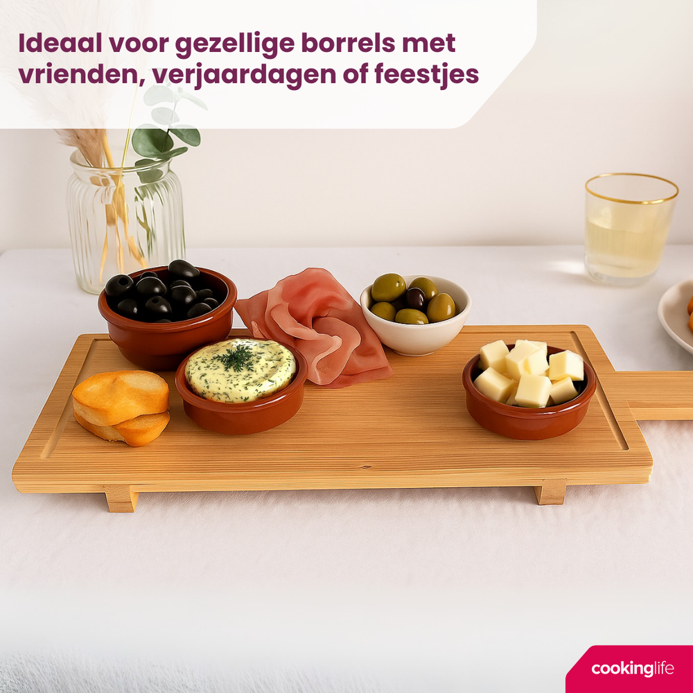 Cookinglife Serveringsbræt / Tapasbræt på ben - L - Bamboe - 58 x 19 cm