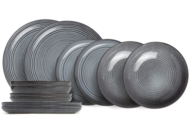 Cosy & Trendy Serviesset Kentucky Grey 12-delig / 4 personer - 4 dinerborde, 4 morgenborde og 4 dybe bunde