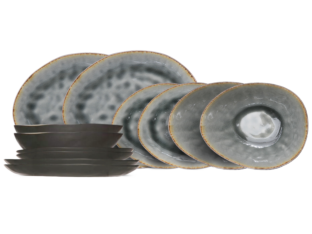 Cosy & Trendy Serviesset Organic Laguna Blue Grey 12-delig / 4 personen - dinerborden, 4 ontbijtborden en 4 schalen