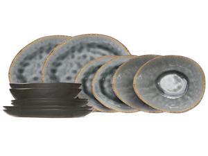 Cosy & Trendy Serviesset Organic Laguna Blue Grey 12-delig / 4 personen - dinerborden, 4 ontbijtborden en 4 schalen