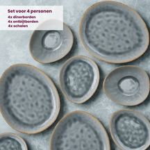 Cosy & Trendy Serviesset Organic Laguna Blue Grey 12-delig / 4 personen - dinerborden, 4 ontbijtborden en 4 schalen