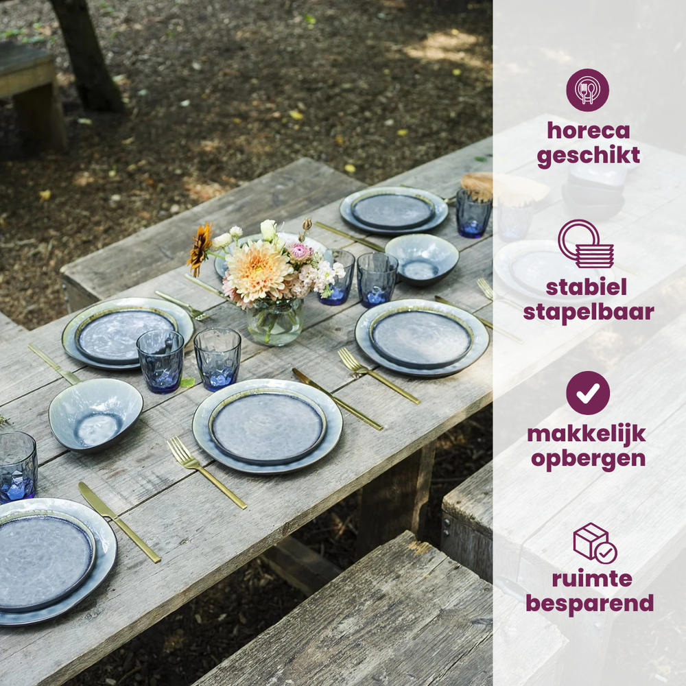 Cosy & Trendy Serviesset Organic Laguna Blue Grey 24-delig / 6 personer - 6 dinerborden, 6 bekers, 6 ontbijtborden og 6 dybe boller