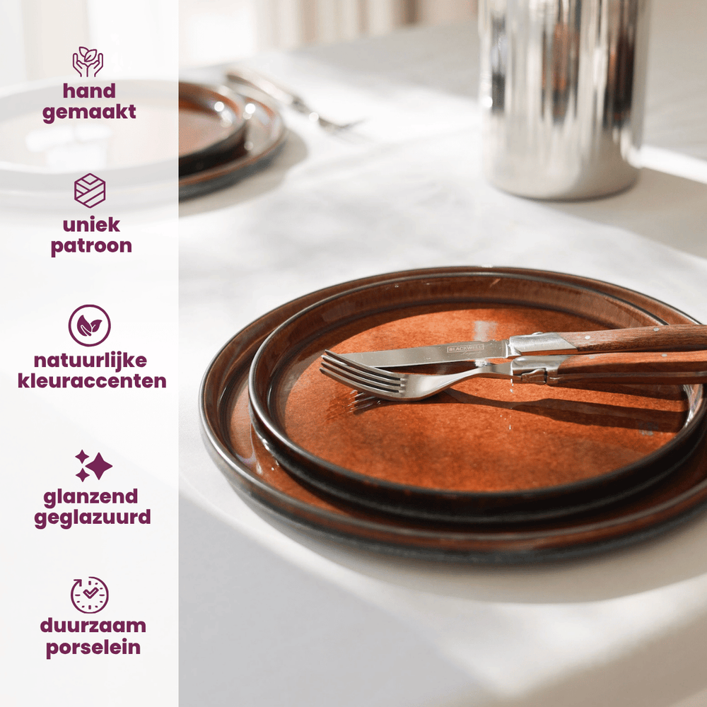 Cosy & Trendy Serviesset Quintana Amber 18-delig / 6 personer - 6 dinerborde, 6 dybe bunde og 6 morgenborde