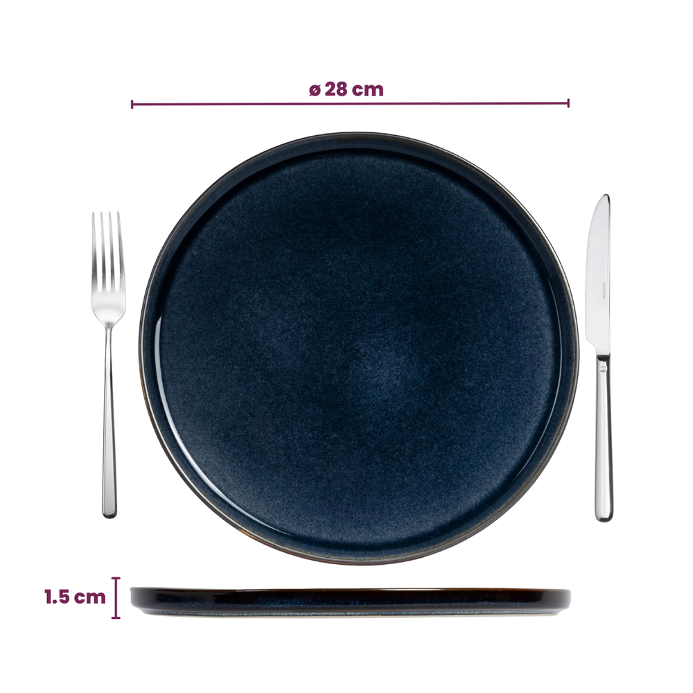 Cosy & Trendy Serviesset Quintana Blue 18-delig / 6 personer - 6 dinerborde, 6 dybe bunde og 6 morgenborde