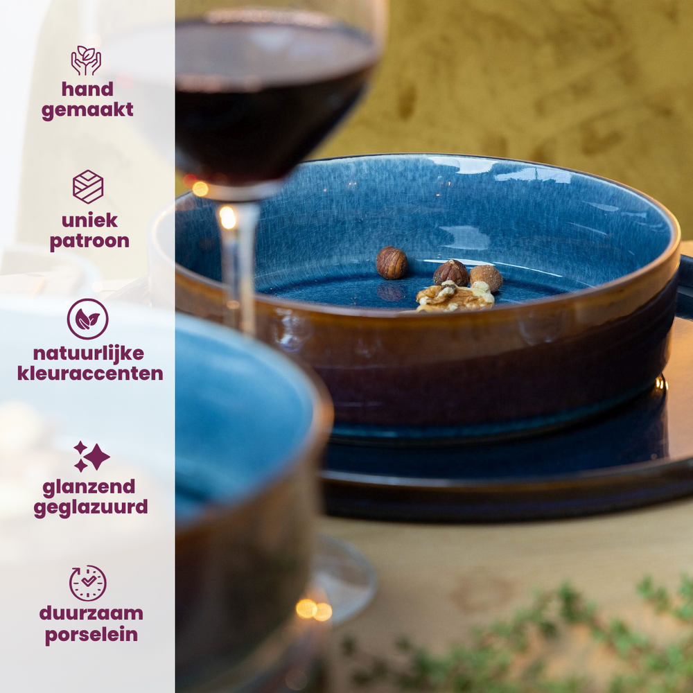 Cosy & Trendy Serviesset Quintana Blue 18-delig / 6 personer - 6 dinerborde, 6 dybe bunde og 6 morgenborde