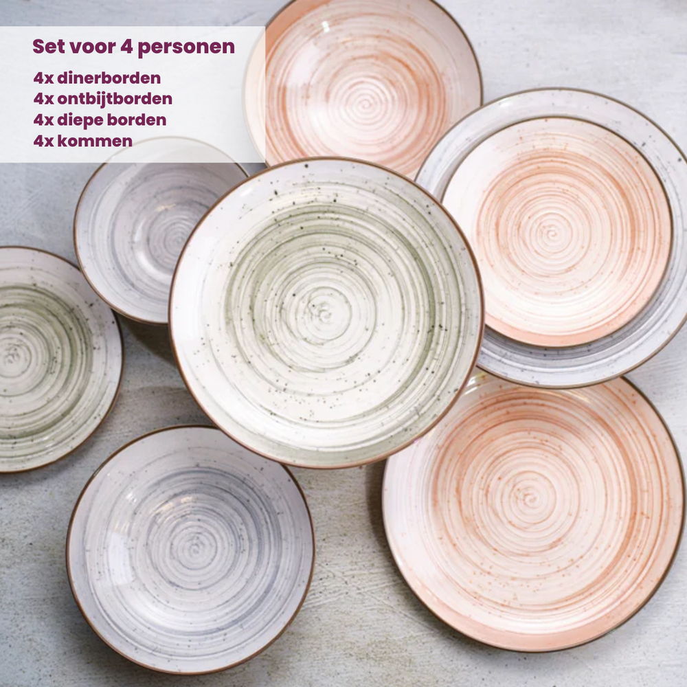 Cosy & Trendy Serviesset Sintra Dusty Blue 16-delig / 4 personer - 4 dinerborden, 4 ontbijtborden, 4 diepe borden og 4 skåle