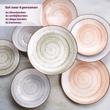 Cosy & Trendy Serviesset Sintra Dusty Blue 16-delig / 4 personer - 4 dinerborden, 4 ontbijtborden, 4 diepe borden og 4 skåle