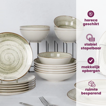Cosy & Trendy Serviesset Sintra Ivy Green 16-delig / 4 personer - 4 dinerborden, 4 ontbijtborden, 4 diepe borden og 4 skåle