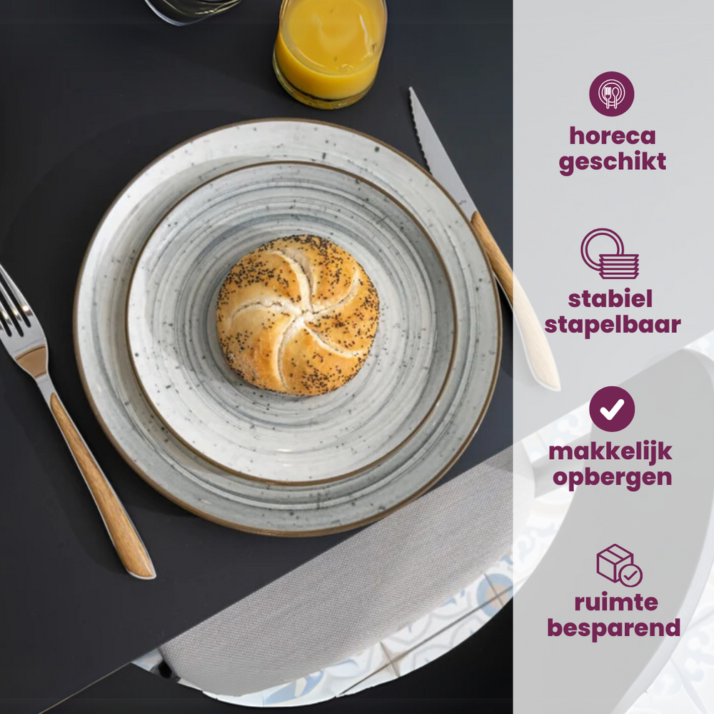 Cosy & Trendy Serviesset Sintra Dusty Blue 16-delig / 4 personer - 4 dinerborden, 4 ontbijtborden, 4 diepe borden og 4 skåle