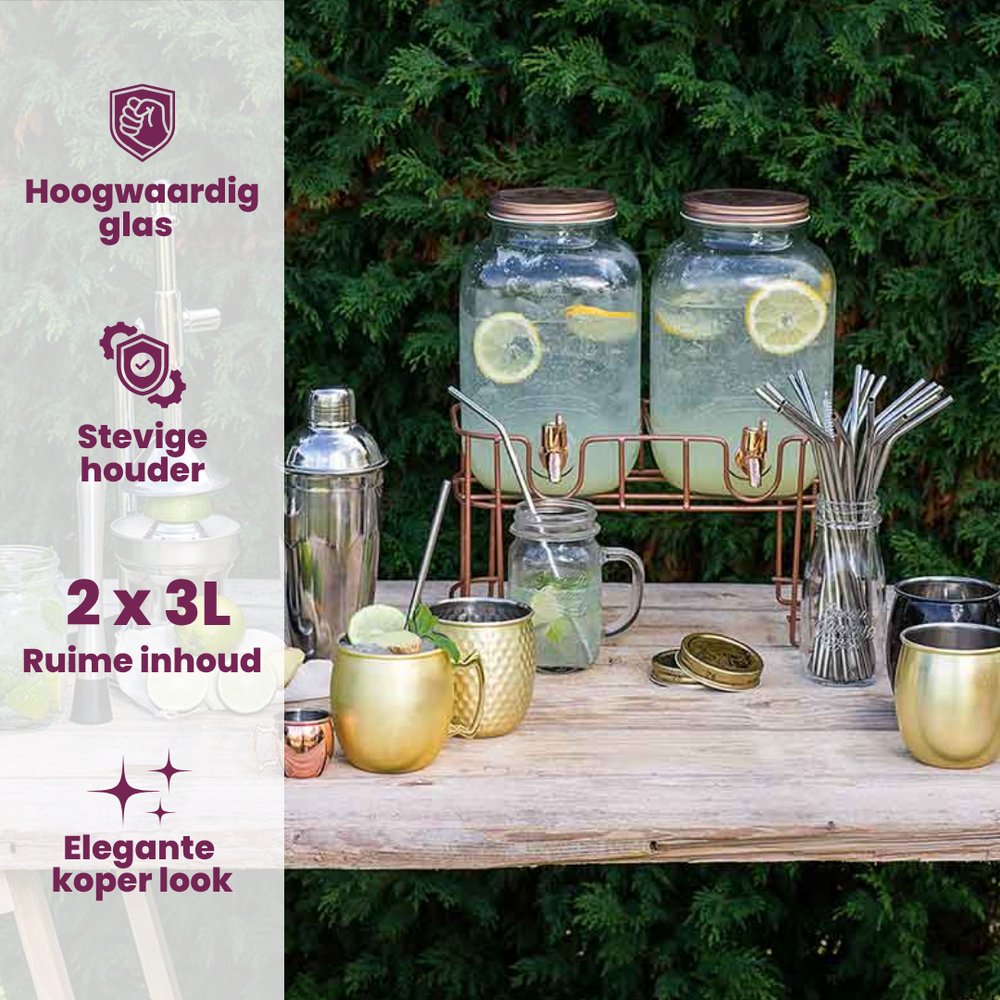 Cosy & Trendy Drankdispenser med holder - Kobber - 2 x 3 liter