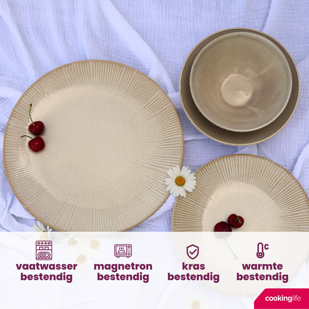 Cookinglife Morgenmadstallerkener / Desserttallerkener Coastal Lines Ocean Beige ø 21 cm - 6 Styk