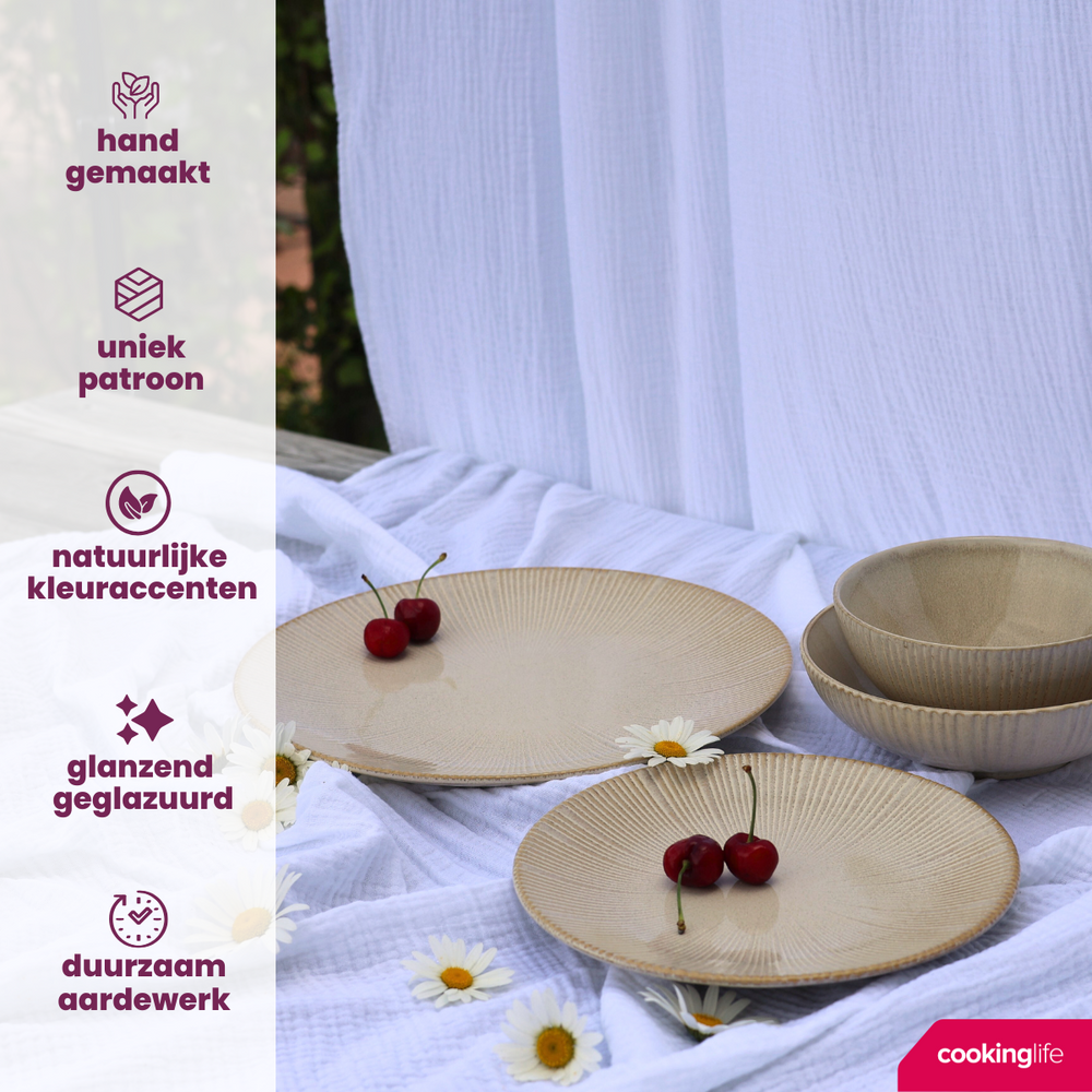 Cookinglife Morgenmadstallerkener / Desserttallerkener Coastal Lines Ocean Beige ø 21 cm - 6 Styk