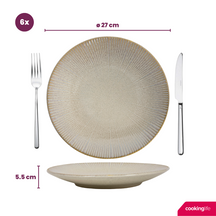 Cookinglife Serviesset Coastal Lines Ocean Beige 18-delig / 6 personer - 6 middagstallerkener, 6 morgenmadstallerkener og 6 dybe tallerkener