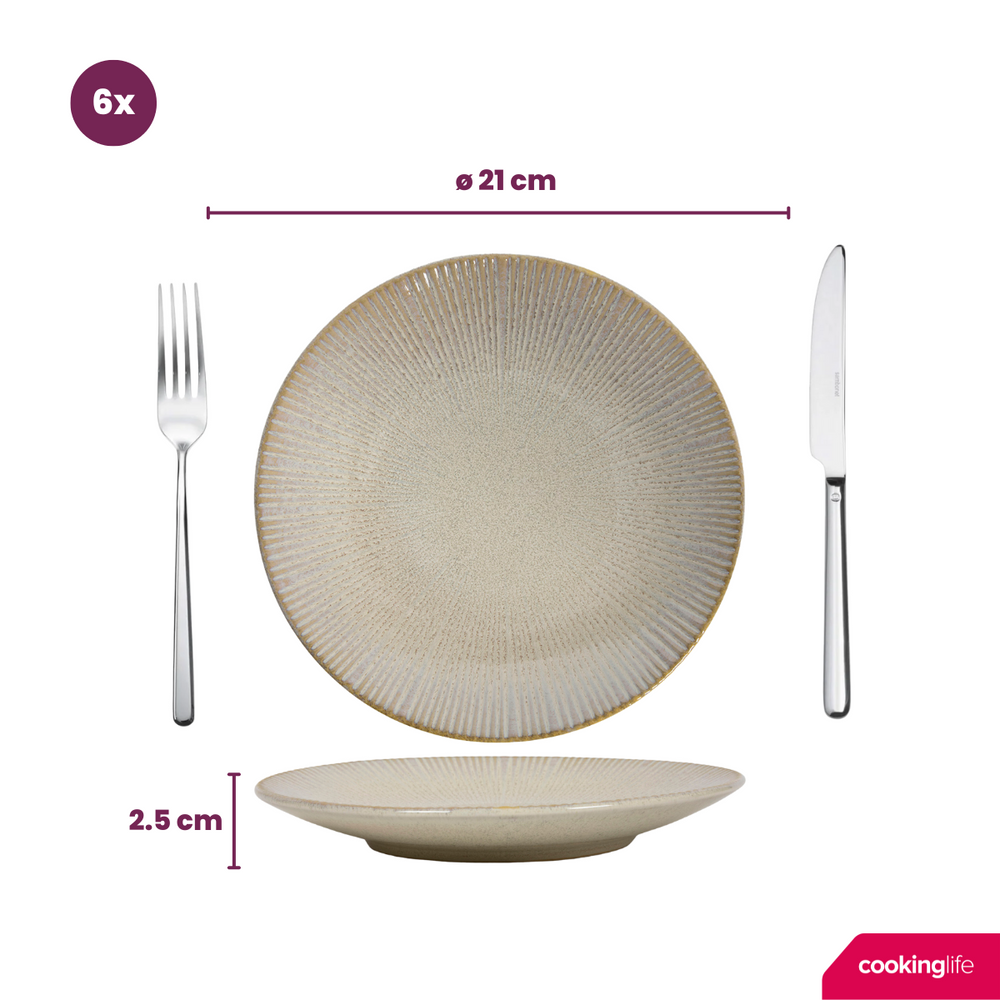 Cookinglife Morgenmadstallerkener / Desserttallerkener Coastal Lines Ocean Beige ø 21 cm - 6 Styk