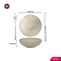 Cookinglife Serviesset Coastal Lines Ocean Beige 18-delig / 6 personer - 6 middagstallerkener, 6 morgenmadstallerkener og 6 dybe tallerkener