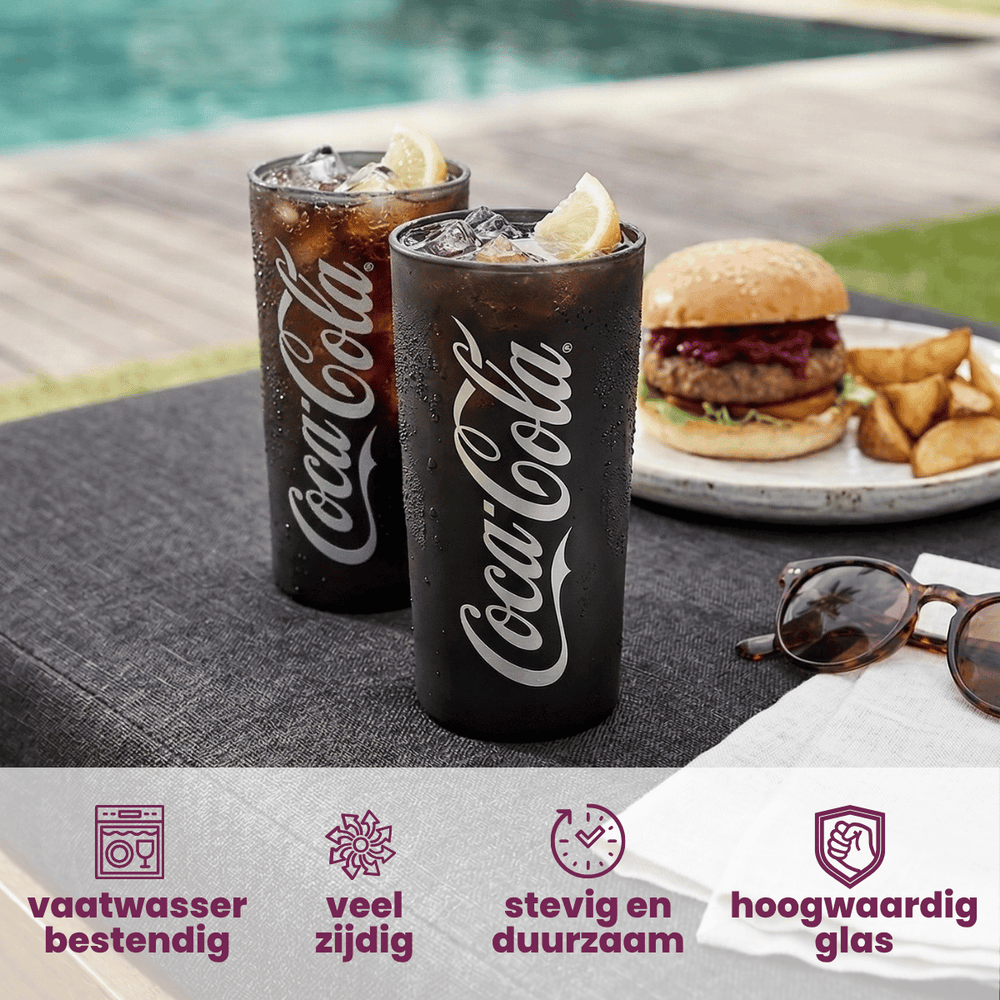 Coca Cola Glazen - Longdrinkglazen - Frisdrankglazen - Frozen - Zwart 270 ml - 6 Stuks