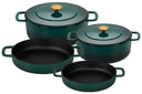 Combekk Pandesæt Støbejern Holly Green 4-delt - Stegegryde ø 24, 28 cm & Gryde ø 24, 28 cm
