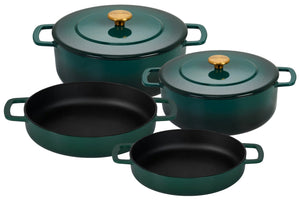 Combekk Pannenset Gietijzer Holly Green 4-delig hoofdafbeelding