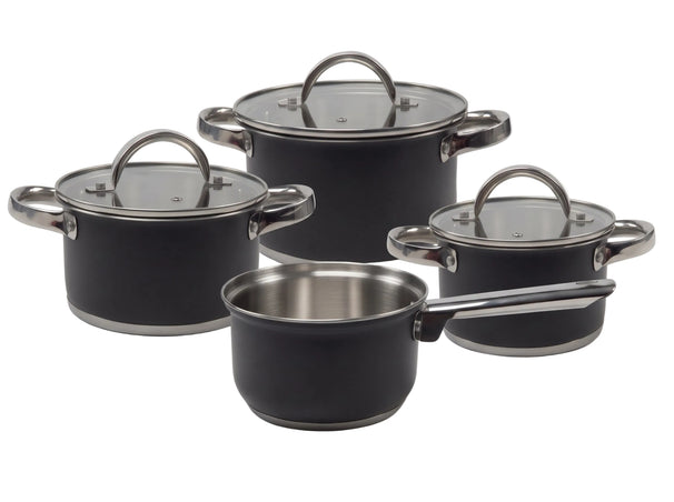 Cooking Pandesæt Sort 4-delt Rustfrit Stål - Kogepande ø 16, 18, 20 cm & Stegepande ø 16 cm - egnet til alle varmekilder