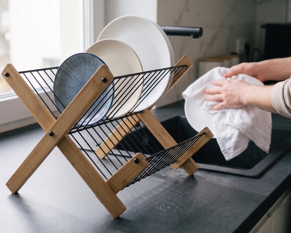 Cookinglife Afdruiprek Opvouwbar - Sort Metal & Bamboe