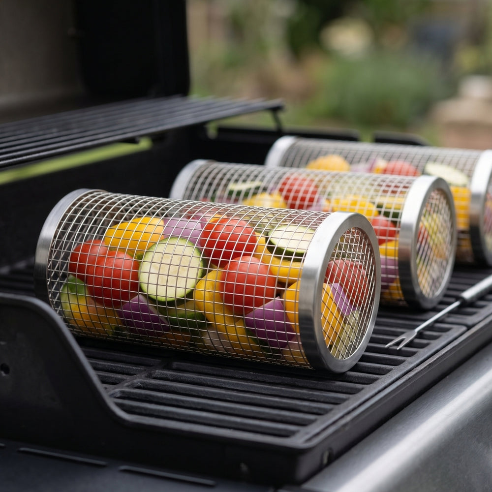 Cookinglife BBQ Rollende Grillmand RVS Ø 9 x 20 cm - Set af 2 stk.