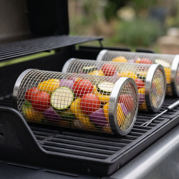 Cookinglife BBQ Rollende Grillmand RVS Ø 9 x 20 cm - Set af 2 stk.
