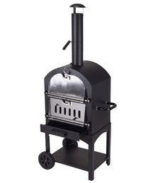 Cookinglife Houtskool BBQ Pizzaovn Fire & Flavour - 156 cm høj - Inkluderer Pizzasten & Grillriste - Sort