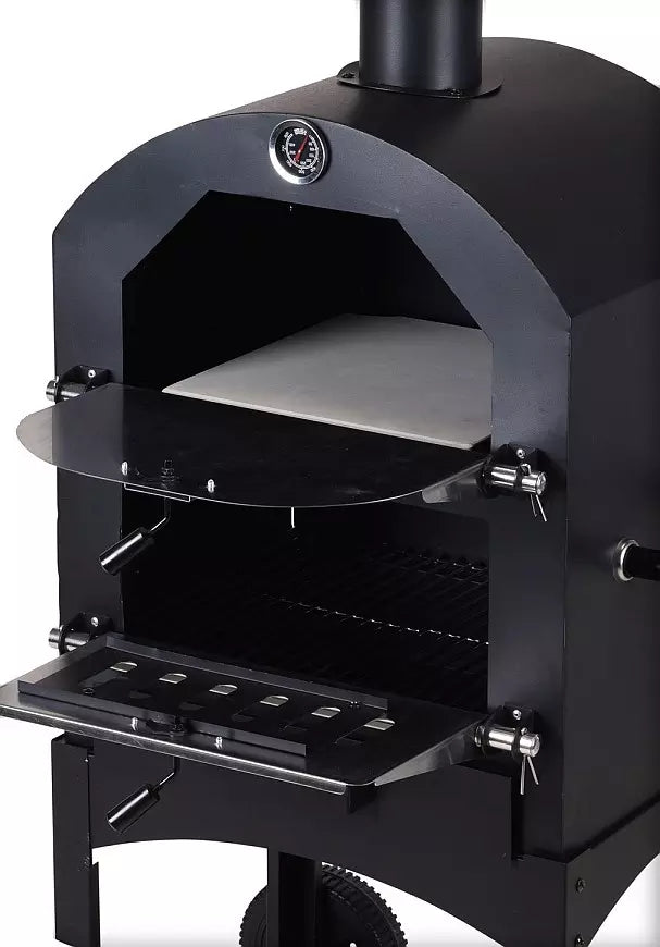 Cookinglife Houtskool BBQ Pizzaovn Fire & Flavour - 156 cm høj - Inkluderer Pizzasten & Grillriste - Sort