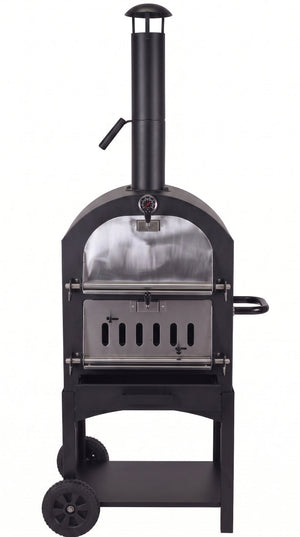 Cookinglife Houtskool BBQ Pizzaovn Fire & Flavour - 156 cm høj - Inkluderer Pizzasten & Grillriste - Sort