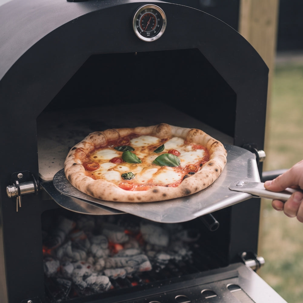 Cookinglife Houtskool BBQ Pizzaovn Fire & Flavour - 156 cm høj - Inkluderer Pizzasten & Grillriste - Sort