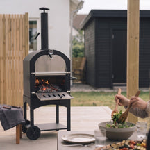 Cookinglife Houtskool BBQ Pizzaovn Fire & Flavour - 156 cm høj - Inkluderer Pizzasten & Grillriste - Sort