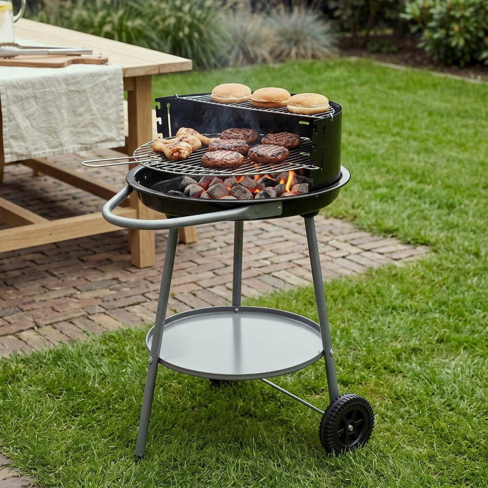 Cookinglife Halfopen BBQ med hjul Fire & Flavour - Kul - 51 cm - Sort