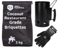 Cookinglife Brikettenstarter BBQ Starter Set - Med 3kg Kokosbriketter & Handsker
