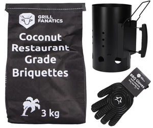 Cookinglife Brikettenstarter BBQ Starter Set - Med 3kg Kokosbriketter & Handsker