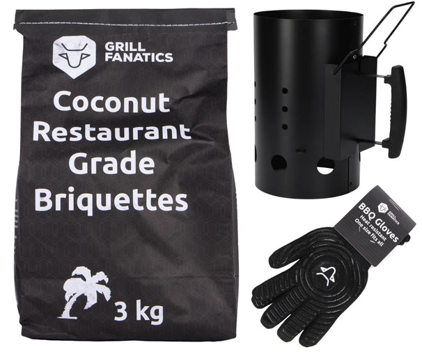 Cookinglife Brikettenstarter BBQ Starter Set - Med 3kg Kokosbriketter & Handsker