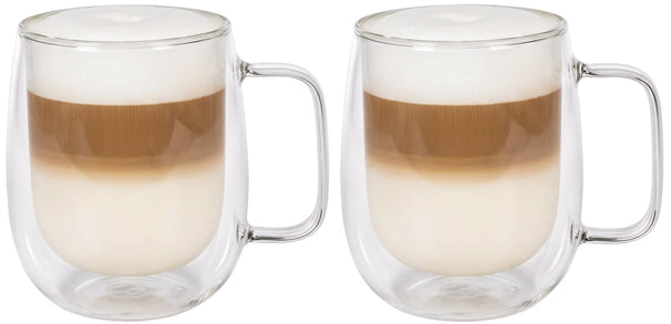 Cookinglife Dobbeltvægget Latte macchiato- / teglas med håndtag - 400 ml - 2 Stk.