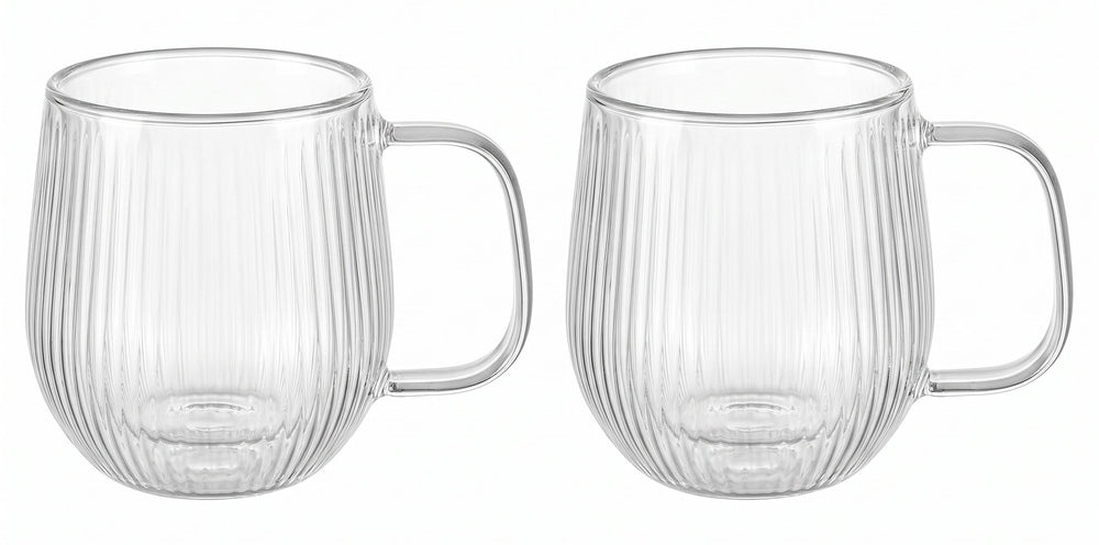 Cookinglife Dobbeltvæggede Cappuccino- / teglas med håndtag Lines - 250 ml - 2 Styk