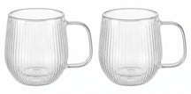 Cookinglife Dobbeltvæggede Cappuccino- / teglas med håndtag Lines - 250 ml - 2 Styk