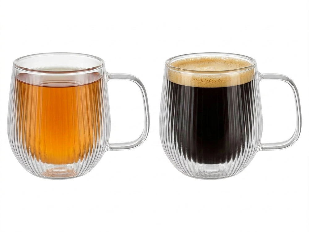 Cookinglife Dobbeltvæggede Cappuccino- / teglas med håndtag Lines - 250 ml - 2 Styk