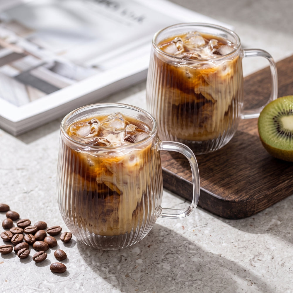 Cookinglife Dobbeltvæggede Cappuccino- / teglas med håndtag Lines - 250 ml - 2 Styk