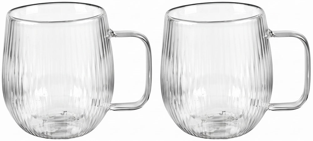 Cookinglife Dubbelvæggede Kaffe- / teglas med håndtag Lines - 350 ml - 2 Stk.