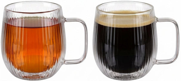 Cookinglife Dubbelvæggede Kaffe- / teglas med håndtag Lines - 350 ml - 2 Stk.