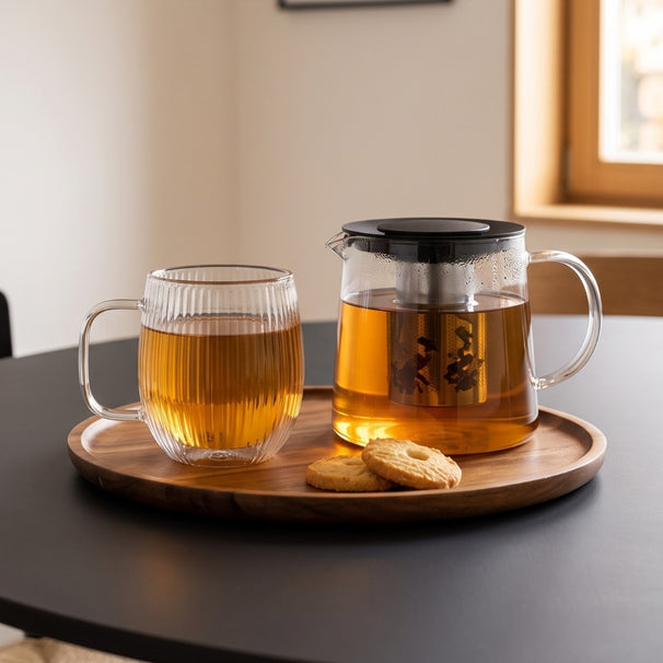 Cookinglife Dubbelvæggede Kaffe- / teglas med håndtag Lines - 350 ml - 2 Stk.